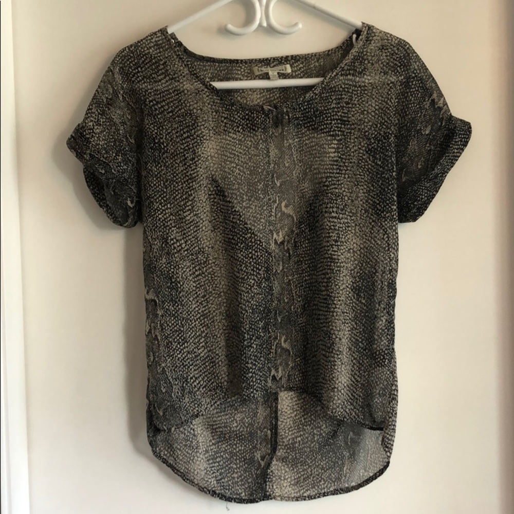 Sheer snake print blouse with key hole back